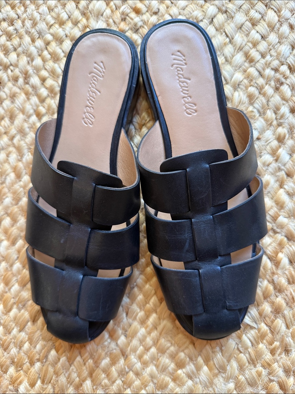 Madewell Black Woven Leather Slide Mules 7